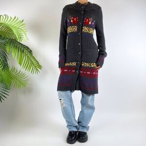 Vintage Y2K Gray Floral Cottagecore Knit Grandma Sweater Cardigan / Size: Small